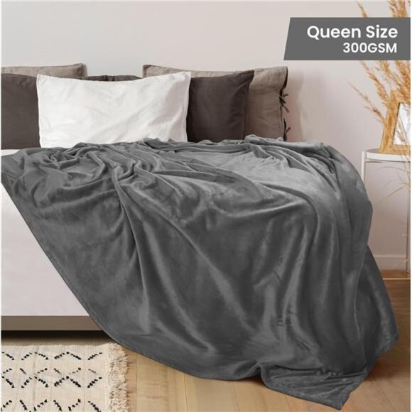 Utopia Bedding Fleece Blanket Queen Size Grey 300GSM Luxury Anti-Static Fuzzy - Picture 9 of 14
